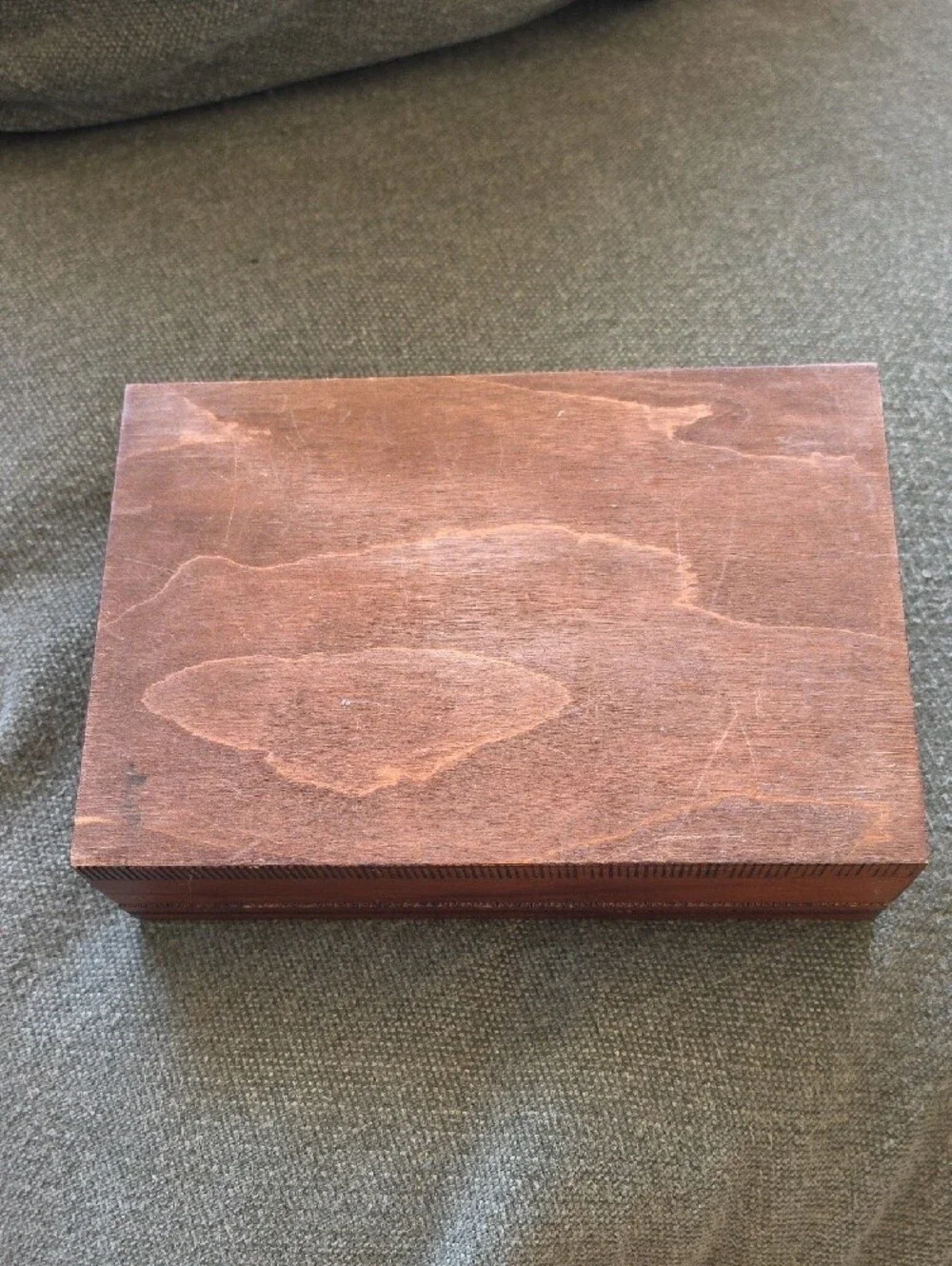 Vintage Polish Brown Wooden Trinket Box with Silk Print Insets